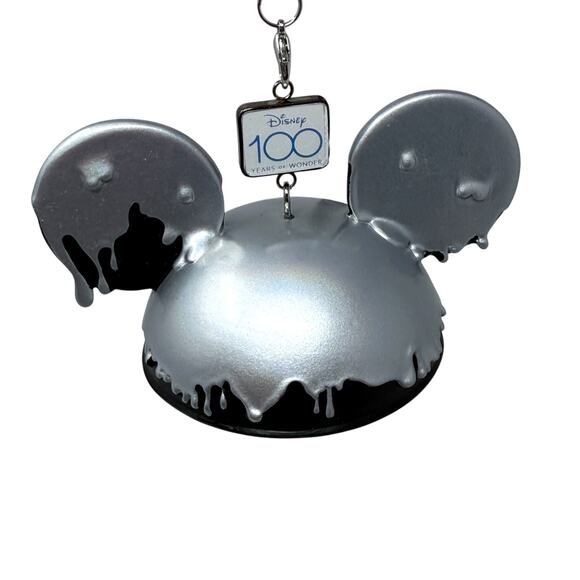 Disney Other - 2023 Disney Parks 100 Years Mickey Mouse Ear Hat Silver Drip Christmas Ornament